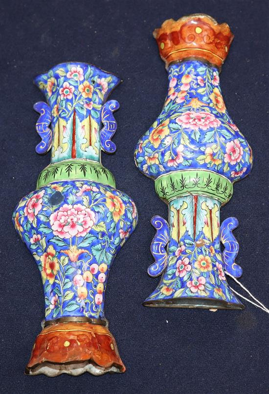 A pair of Chinese Canton enamel wall vases, 19th century height 18cm